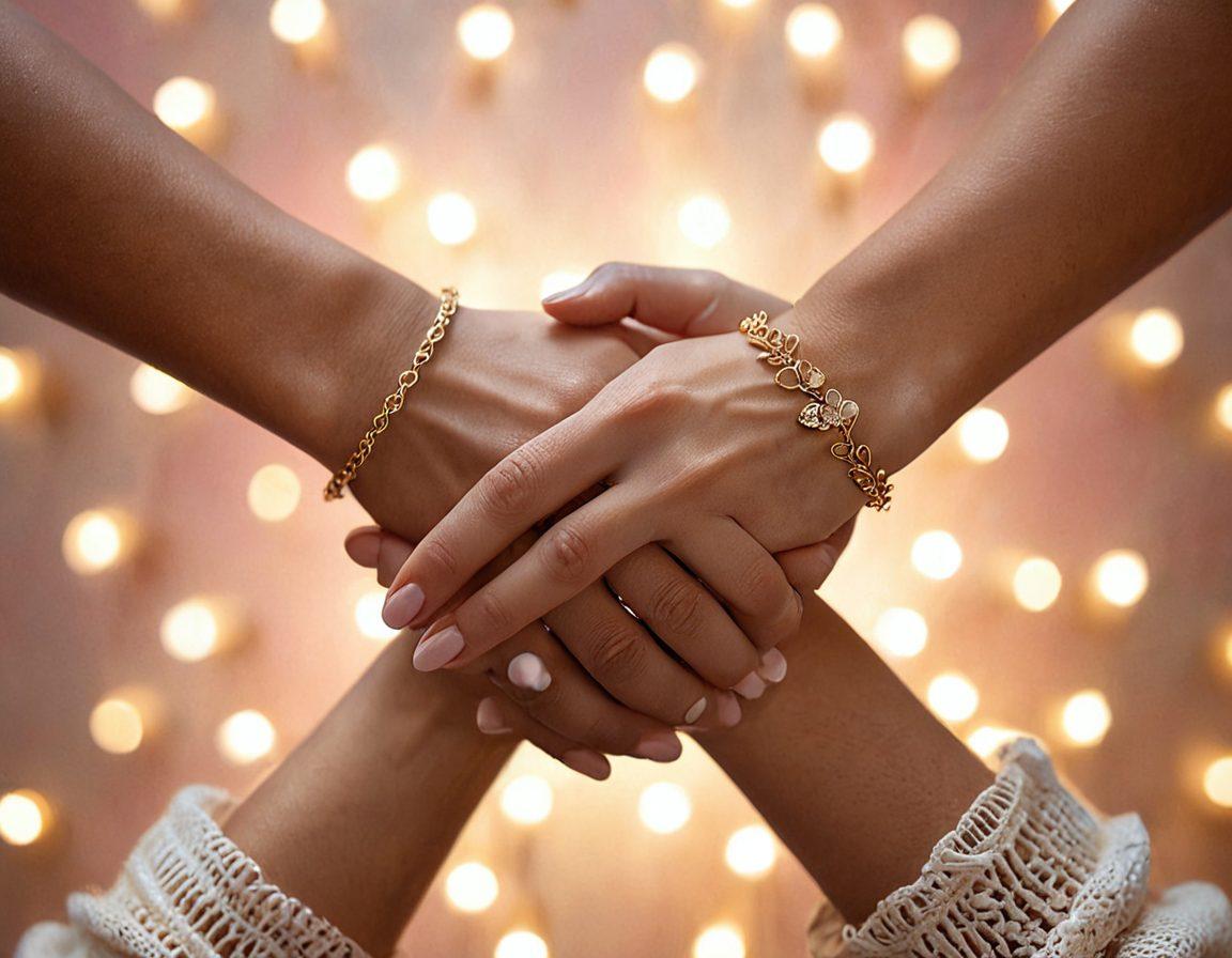 A close-up of two hands intertwined, symbolizing trust and connection, surrounded by a blurred background of soft hearts and warm lights to evoke intimacy. Incorporate subtle shadows and a gentle color palette to reflect emotional depth. Add elements of nature, like soft petals, to enhance the romantic ambiance. super-realistic. vibrant colors.